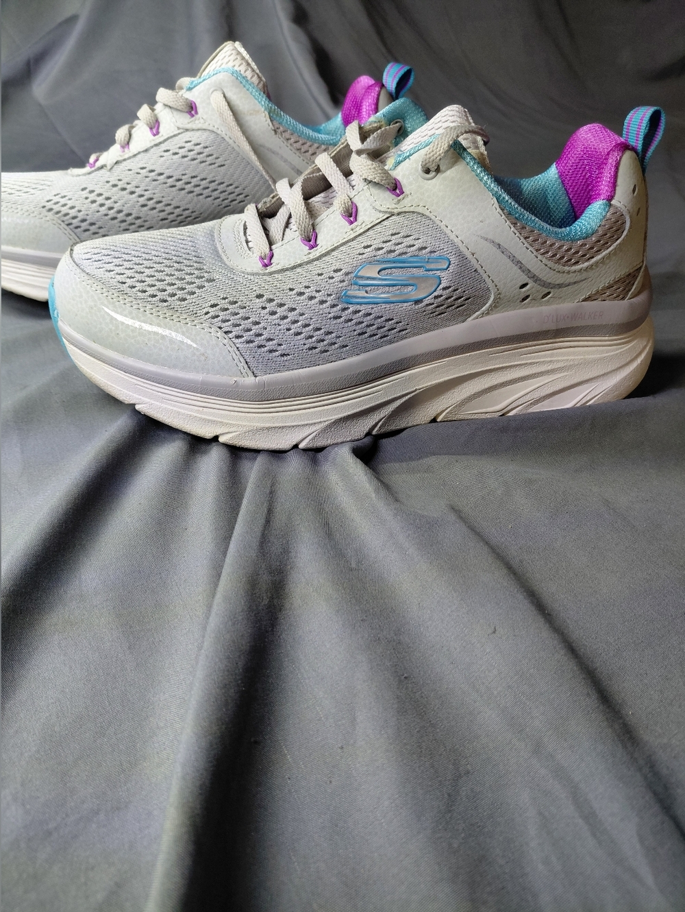 Skechers Light Gray Sneakers with Blue & Purple Accents